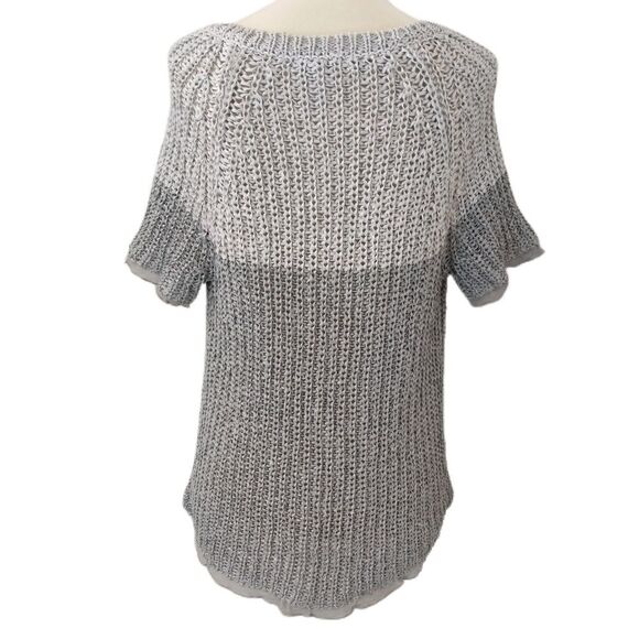 Chicos Open Knit Cardigan Sz 0 S Sweater Short Sleeve Shrug Capsule Luxury Gray - Picture 6 of 16